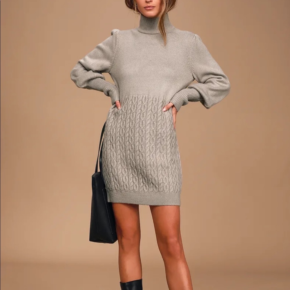 Fresh Perspective Grey Knit Turtleneck Sweater Dress